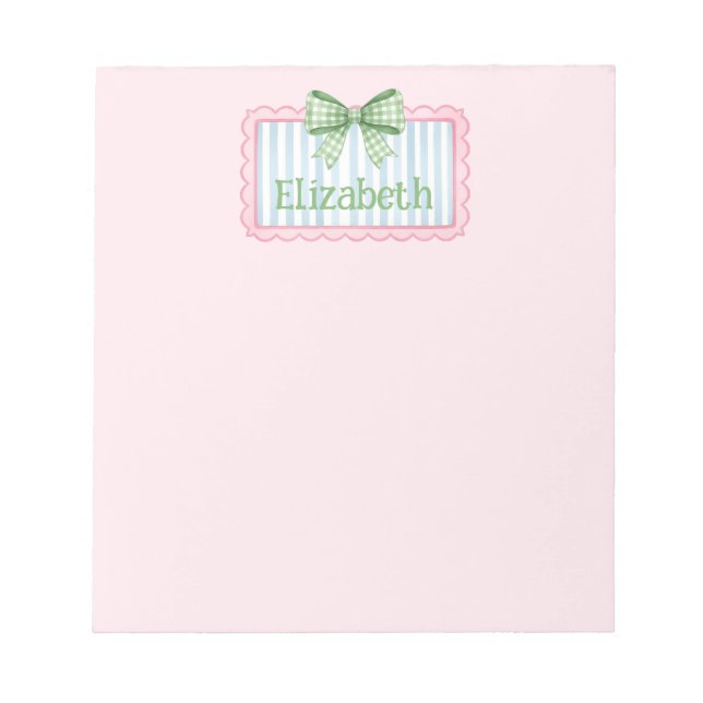 Pink and Blue Frame With Green Gingham Bow Anteckningsblock (Framsida)