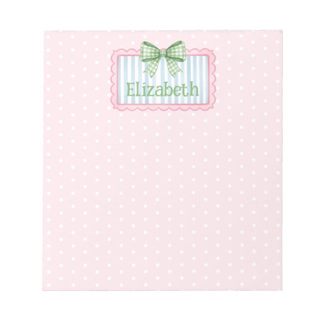 Pink and Blue Frame With Green Gingham Bow Anteckningsblock (Framsida)