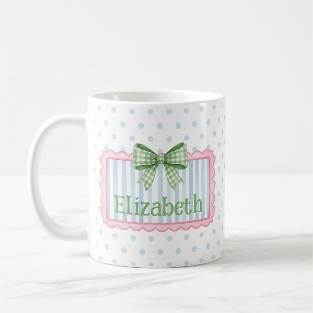 Pink and Blue Frame With Green Gingham Bow Kaffemugg (Vänster)