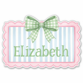 Pink and Blue Frame With Green Gingham Bow Klistermärken