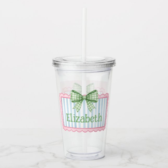Pink and Blue Frame With Green Gingham Bow Take Away Mugg (Framsida)