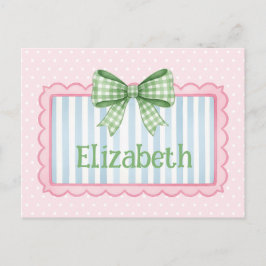 Pink and Blue Frame With Green Gingham Bow Vykort