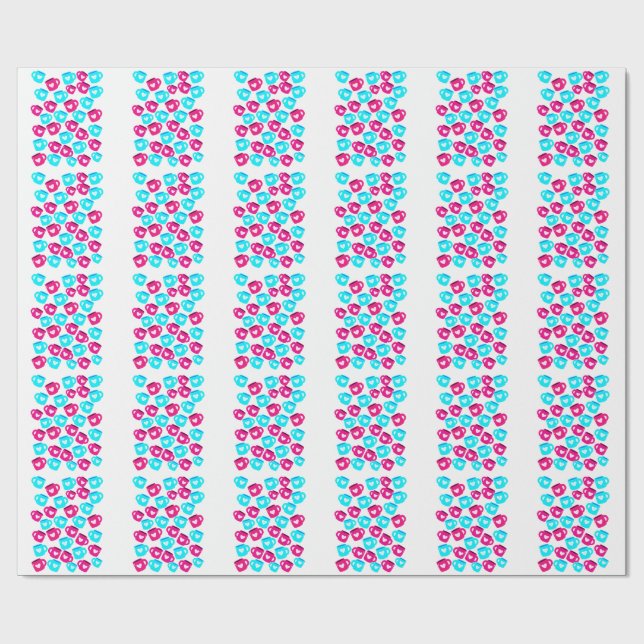 Pink and Blue Heart Cups Pattern Presentpapper (Platt)