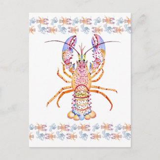 Pink and Blue Lobster Helg Vykort