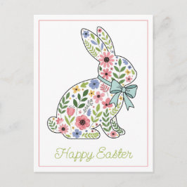 Pink and Blue Wildflower Easter Rabbit Helg Vykort