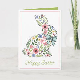 Pink and Blue Wildflower Easter Rabbit Helgkort