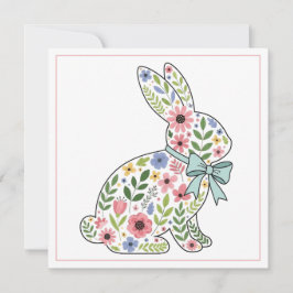 Pink and Blue Wildflower Easter Rabbit Julkort
