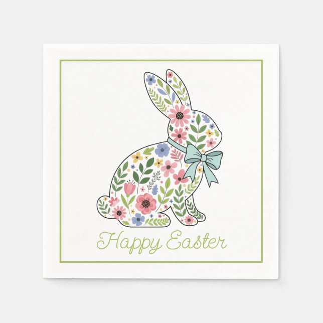 Pink and Blue Wildflower Easter Rabbit Pappersservett (Framsidan)
