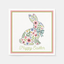 Pink and Blue Wildflower Easter Rabbit Pappersservett