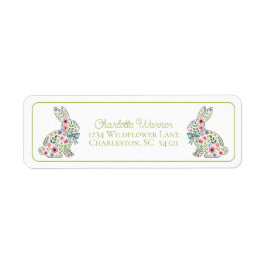 Pink and Blue Wildflower Easter Rabbit Returadress Etikett