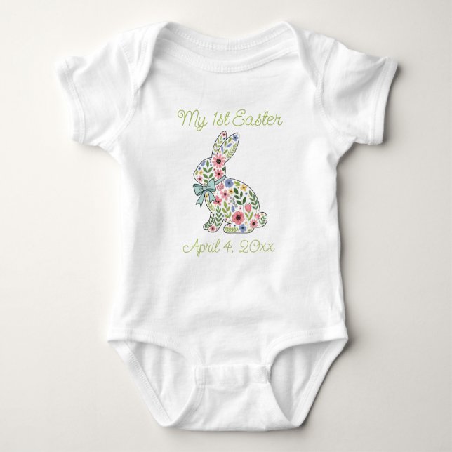 Pink and Blue Wildflower Easter Rabbit T Shirt (Framsida)