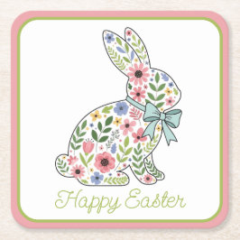 Pink and Blue Wildflower Easter Rabbit Underlägg Papper Kvadrat