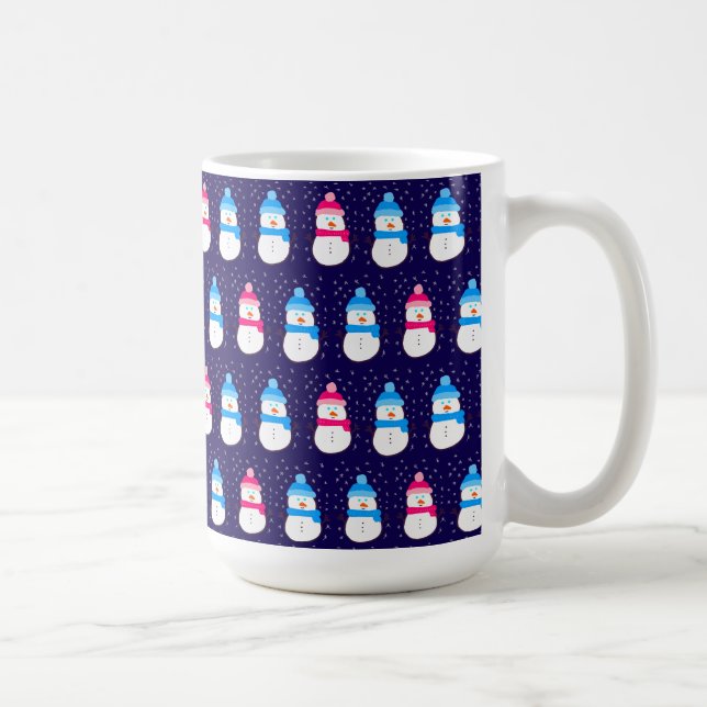 Pink and Blue Winter Snowmen Kaffemugg (Höger)