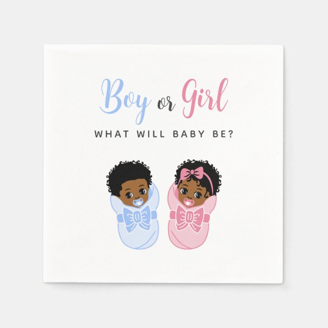 Pink and Blue Wrapped Black Baby Gender Reveal  Pappersservett (Framsidan)