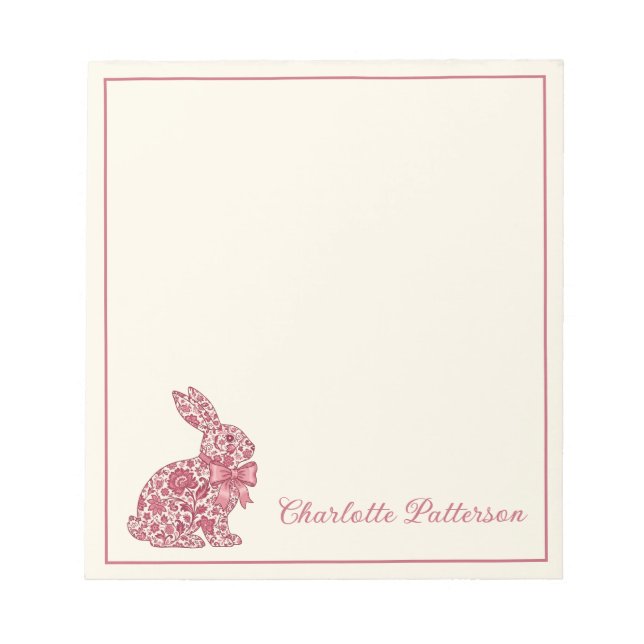 Pink and Cream Chinoiserie Easter Rabbit Anteckningsblock (Framsida)