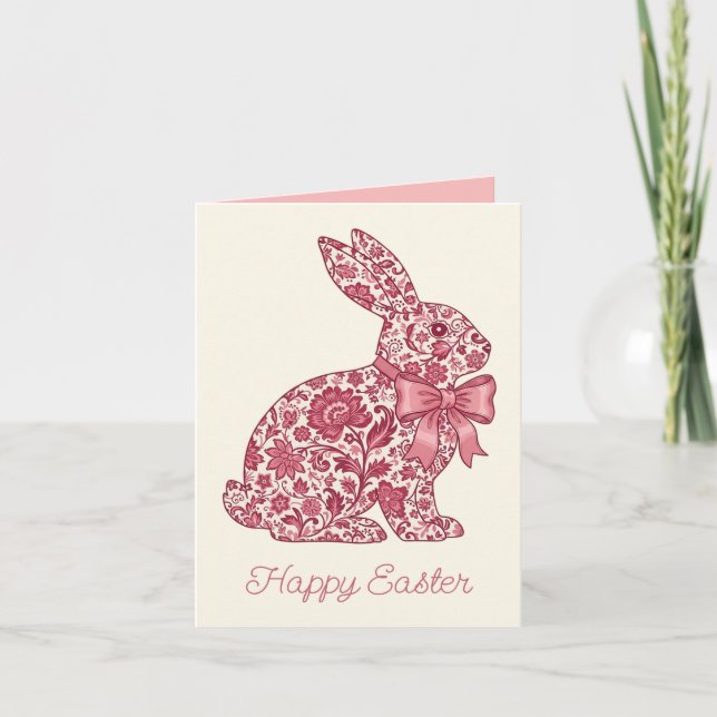 Pink and Cream Chinoiserie Easter Rabbit Anteckningskort (Framsida)
