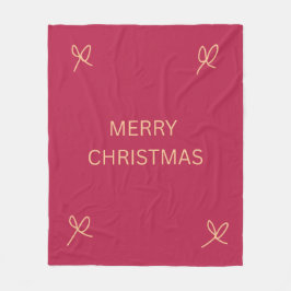 Pink and Cream Illustrated Bow Merry Christmas Fleecefilt