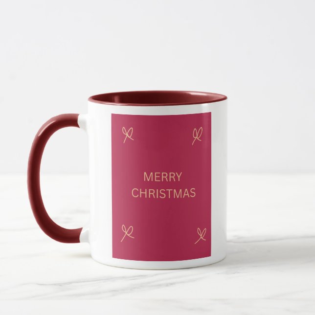 Pink and Cream Illustrated Bow Merry Christmas Mug Mugg (Vänster)