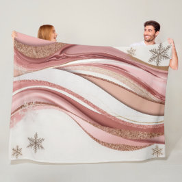 Pink and Gold Abstract Glitter Waves Blanket Fleecefilt