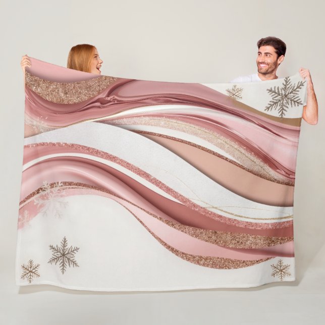 Pink and Gold Abstract Glitter Waves Blanket Fleecefilt (På plats)