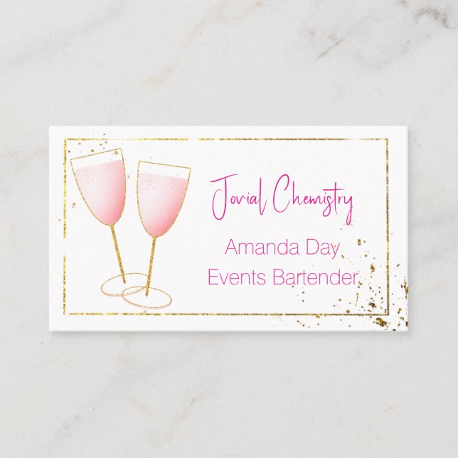 Pink and Gold Bartender-Barmaid Business Card Visitkort (Framsida)