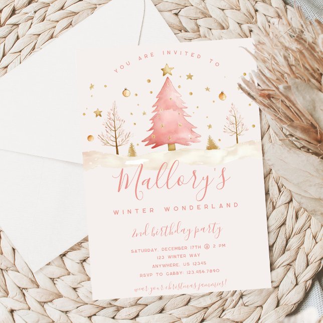 Pink and Gold Christmas Birthday Invitation  Inbjudningar (Skapare uppladdad)