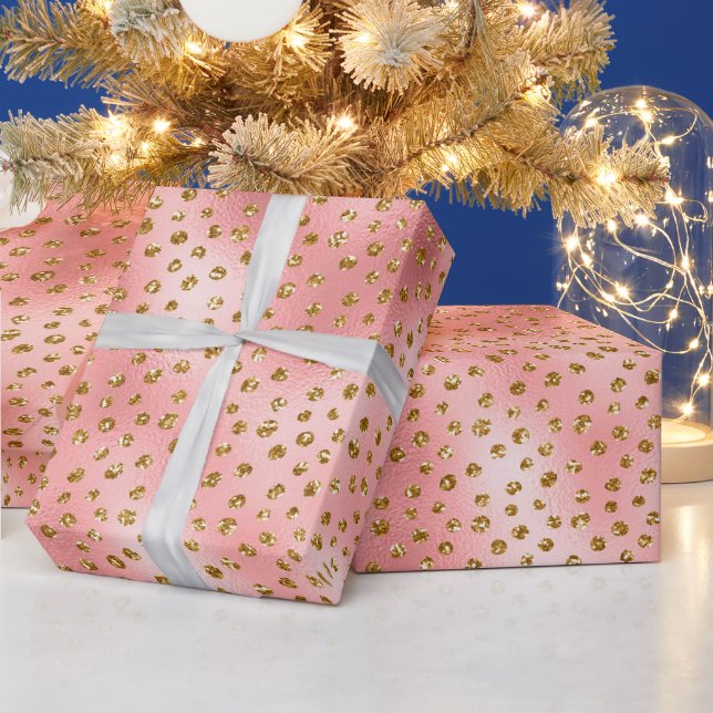 Pink and Gold Glitter Glam Polka Dots Pattern Presentpapper (Helgdagar)