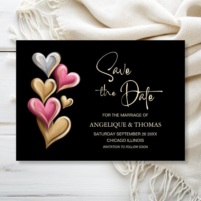 Pink and Gold Hearts Wedding Save the Date Spara Datumet (Skapare uppladdad)