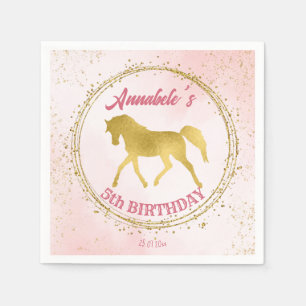 Pink and gold horse equestrian birthday custom pappersservett