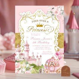 Pink and Gold Kingdom Four-ever a Princess  Inbjudningar