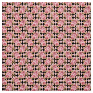 Pink and Gold Rose Floral Fabric Tyg