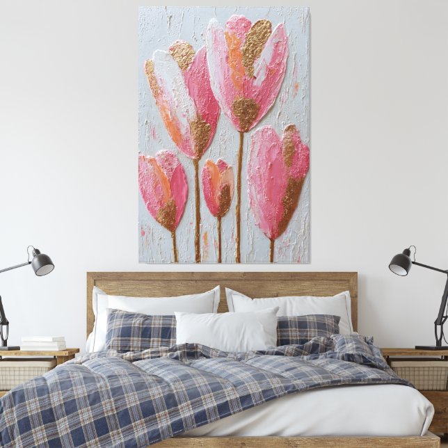 Pink and Gold Tulip Texture Abstract Wall Art Canvastryck (Insitu (sovrum))