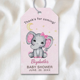 Pink and Gray Elephant Baby Shower Girl Presentetikett