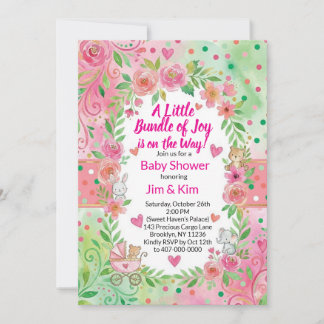 Pink and Green Baby Shower Invitation Inbjudningar