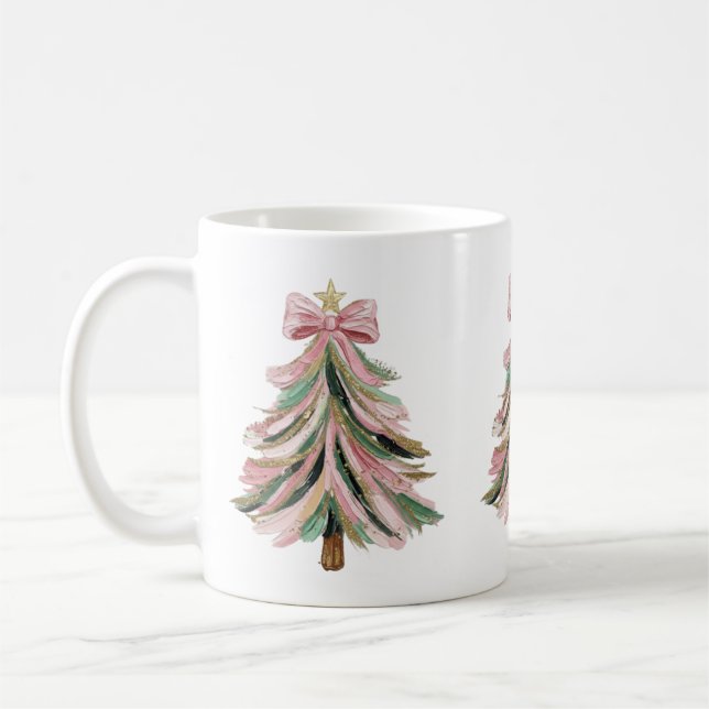 Pink and Green Brushstroke Christmas Tree Mug Kaffemugg (Vänster)