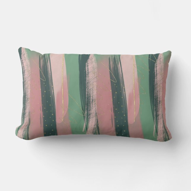 Pink and Green Brushstroke Striped Throw Pillow Lumbarkudde (Framsida)
