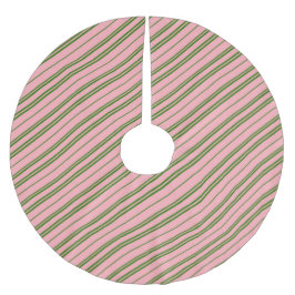 Pink and Green Candy Cane Stripes Julgransmatta Borstad Polyester