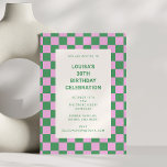 Pink and Green Checkerboard 30th Birthday Party Inbjudningar<br><div class="desc">This modern birthday party invitation features a bold pink and green checkerboard border with clean, minimal typography in the center. The playful color palette and graphic pattern give it a fun retro feel that’s perfect for a stylish 30th birthday celebration. Ideal for hosting a dinner party, cocktail night, or birthday...</div>
