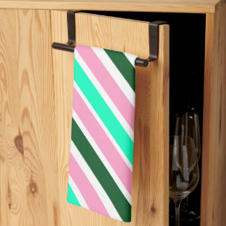 Pink and Green Christmas Candy Stripes  Kökshandduk