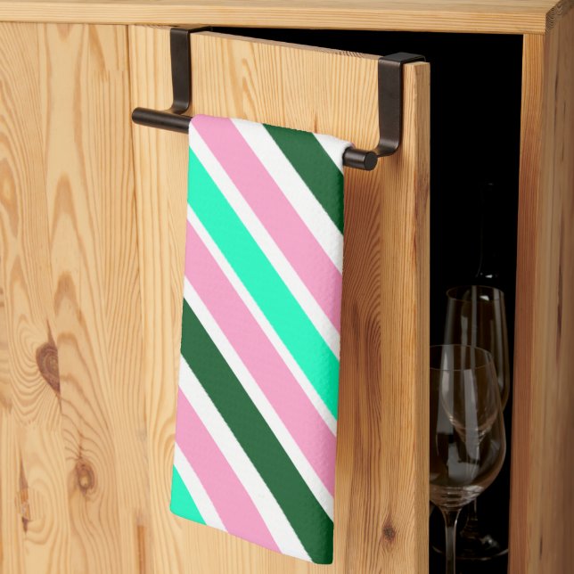 Pink and Green Christmas Candy Stripes  Kökshandduk (Thirds Fold)