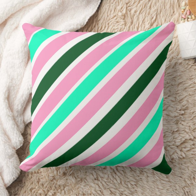 Pink and Green Christmas Candy Stripes  Kudde (Filt)