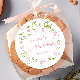 Pink and Green Easter 1st Birthday Party  Runt Klistermärke