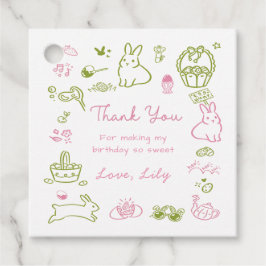 Pink and Green Easter 1st Birthday Thank You Gåvor Etiketter