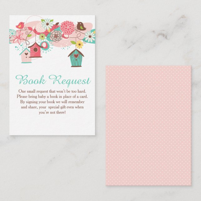 Pink and Green Floral Bird Houses Bridal Shower Tilläggskort (Fram/baksida)
