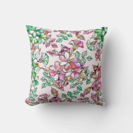 Pink and green flowers kudde