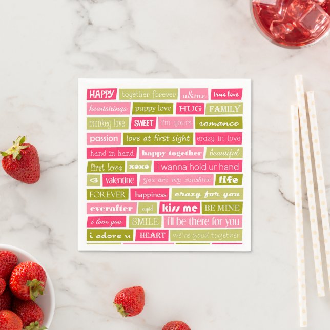 Pink and Green Love Letter Typography Squares Pappersservett (Insitu)