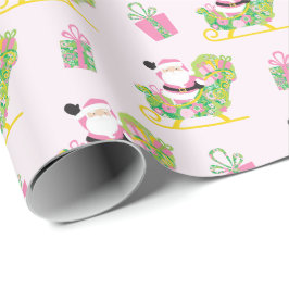 Pink and Green Preppy Palm Beach Santa Claus Presentpapper