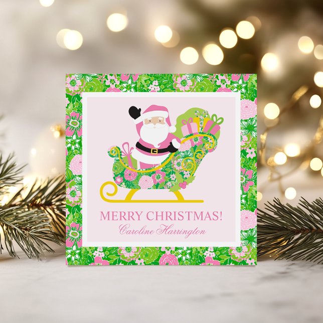 Pink and Green Preppy Palm Beach Santa Enclosure Anteckningskort (Skapare uppladdad)
