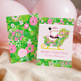 Pink and Green Preppy Palm Beach Santa Julkort