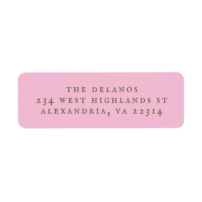Pink and Green Simple Antique Serif Text Returadress Etikett (Framsidan)